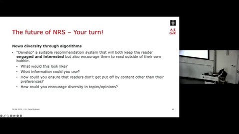 Thumbnail for entry Dina Strikovic - Recommender Systems in the Newsroom (part 3/3)