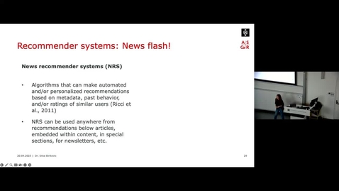 Thumbnail for entry Dina Strikovic - Recommender Systems in the Newsroom (part 2/3)