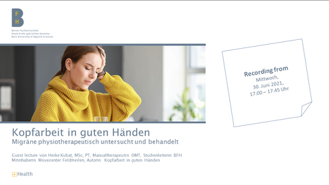 Vorschaubild für Eintrag BFH Gesundheit - Weiterbildung Physiotherapie - Kopfarbeit in guten Händen